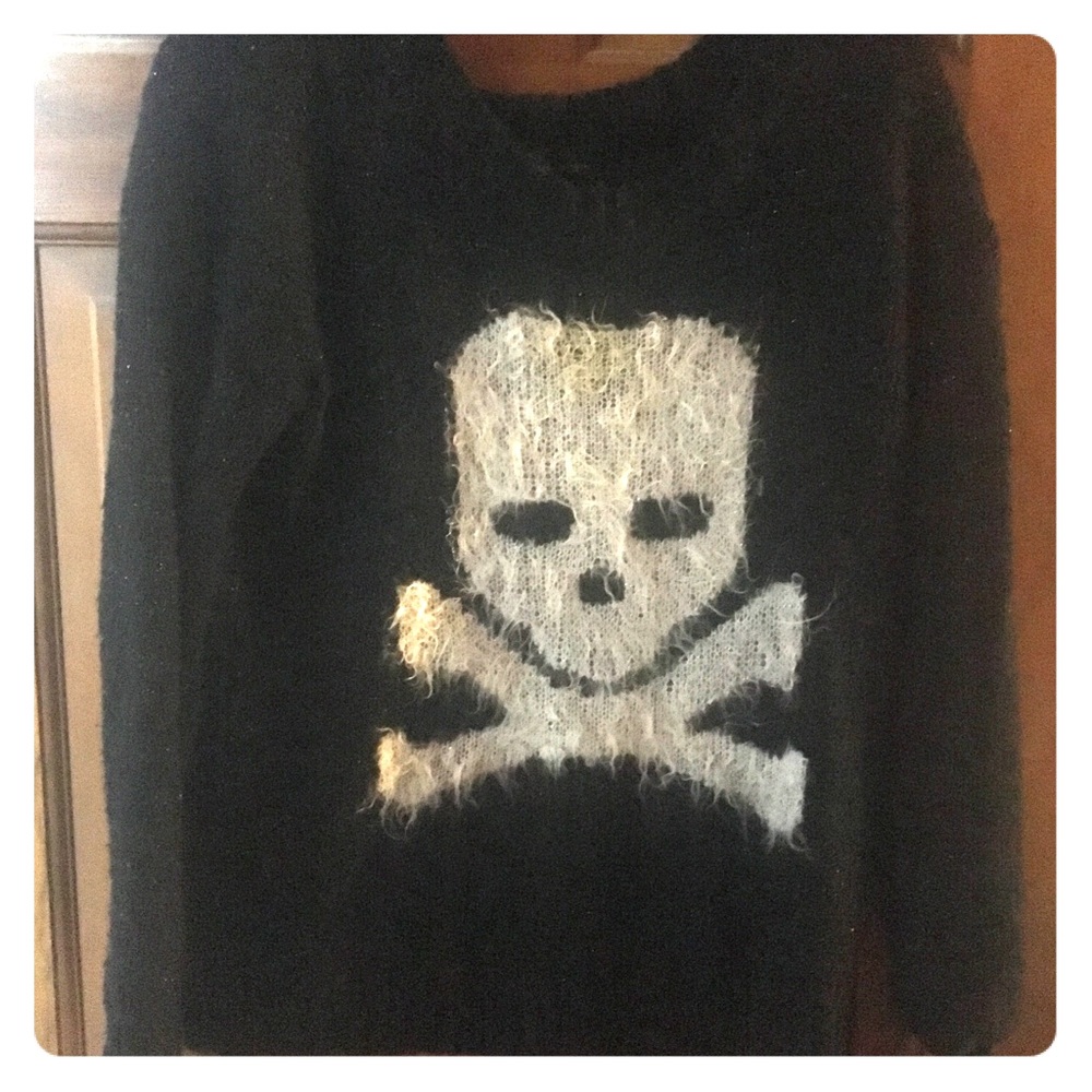 Sweater project black sparkly skull sweater